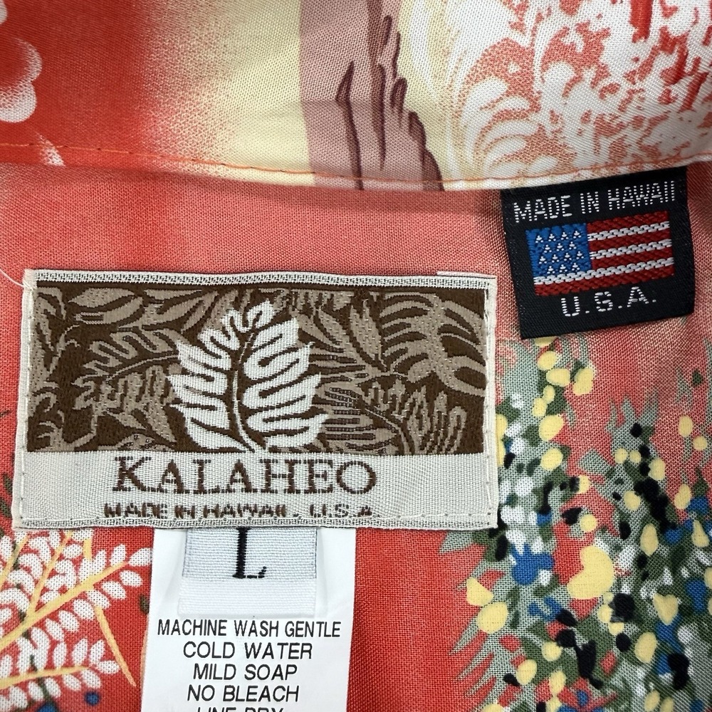 Kalaheo Hawaiian Shirt Men's L Beach Tropical AOP Camp Made In USA Rayon - Picture 2 of 8